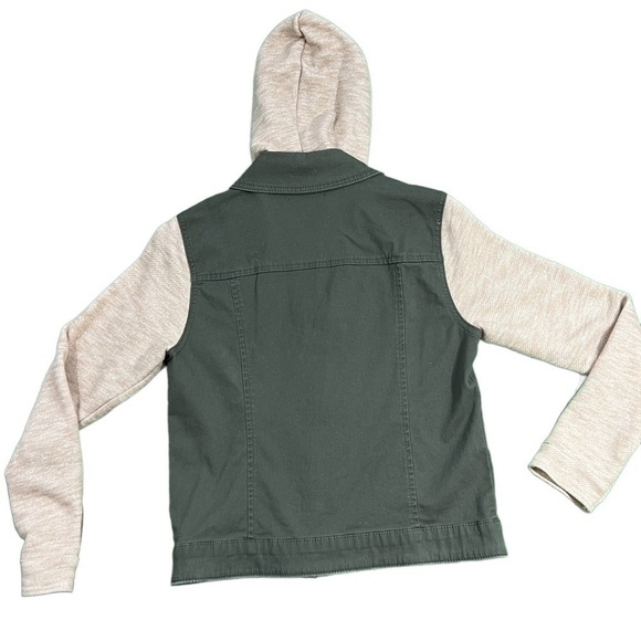 Juniors Size Medium Tinsel Town Army Green Jacket With Sweatshirt Sleeves & Hood - Picture 3 of 8